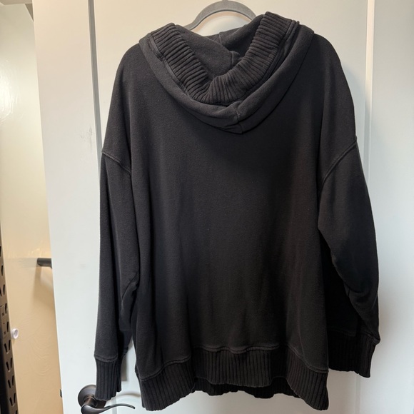 Aerie Oversized Deep V-Neck Black Hoodie Heavyweight Athleisure Neutral Pullover - Picture 4 of 5